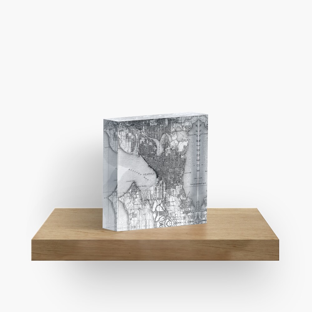 Vintage Map of Seattle Washington (1908) BW Acrylic Block