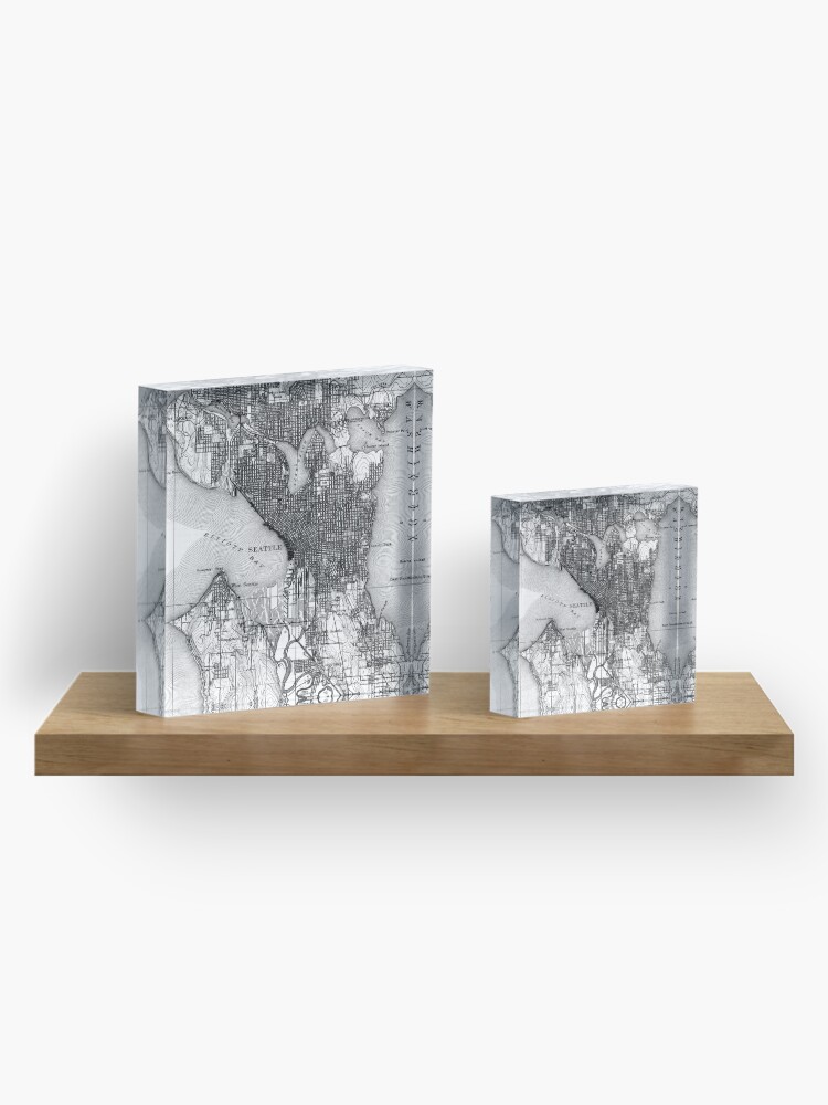 Alternate view of Vintage Map of Seattle Washington (1908) BW Acrylic Block