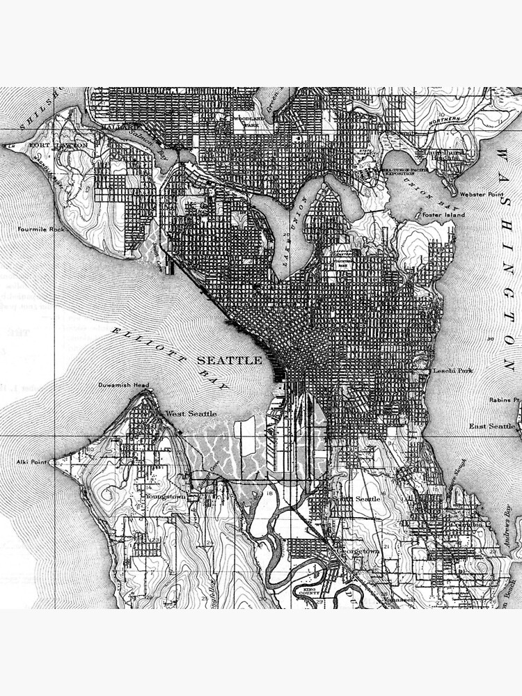 Vintage Map of Seattle Washington (1908) BW by BravuraMedia