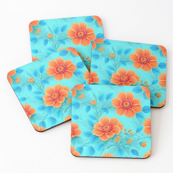 Item preview, Romantic flowers in orange on turquoise designed and sold by Stone Bandana.