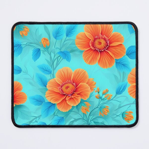 Item preview, Romantic flowers in orange on turquoise designed and sold by Stone Bandana.