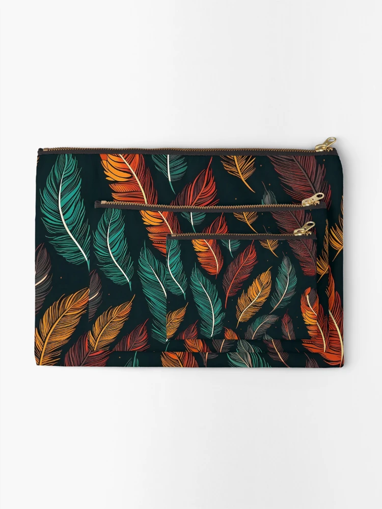 Thumbnail 2 of 4, Zipper Pouch, Colorful Feathers designed and sold by InfinityPattern.