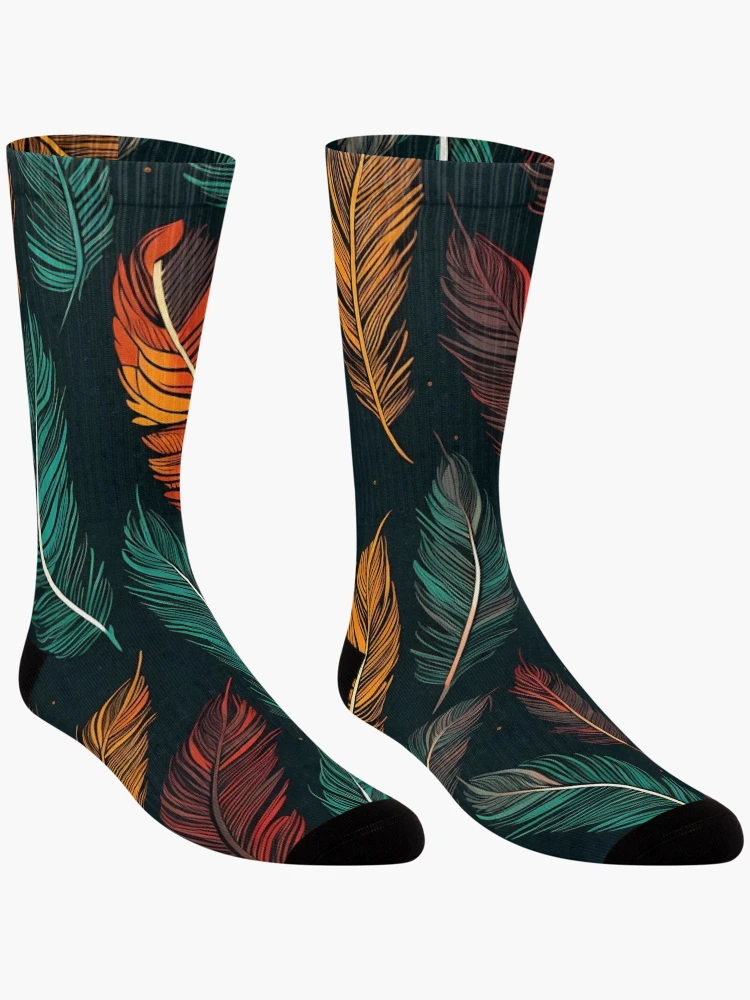 Thumbnail 3 of 5, Socks, Colorful Feathers designed and sold by InfinityPattern.