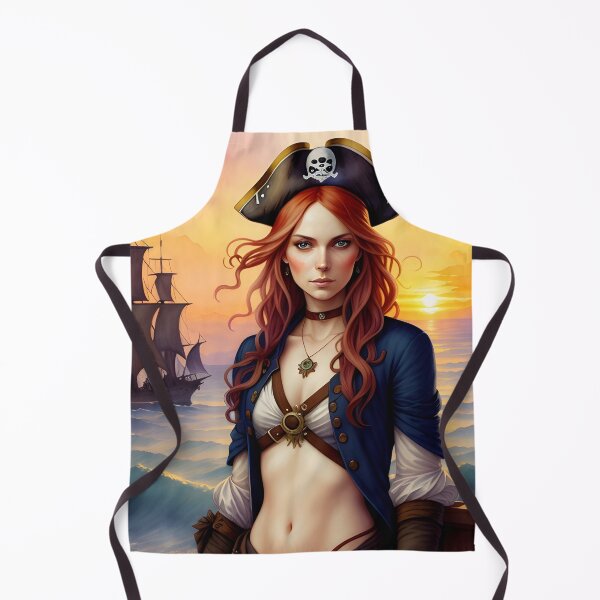 Item preview, Red Haired Pirate Wench with Ocean Sunrise Background designed and sold by Erika V..