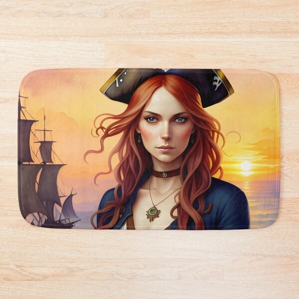 Item preview, Red Haired Pirate Wench with Ocean Sunrise Background designed and sold by Erika V..