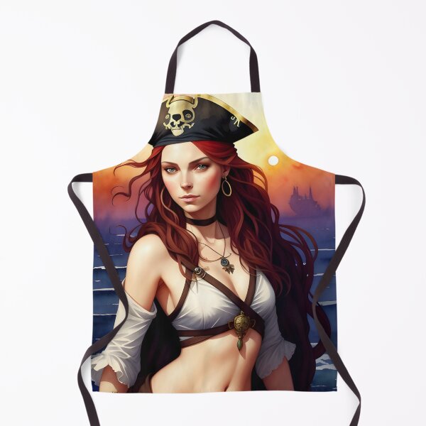 Item preview, Red Haired Pirate Wench with Ocean Sunrise Background designed and sold by Erika V..