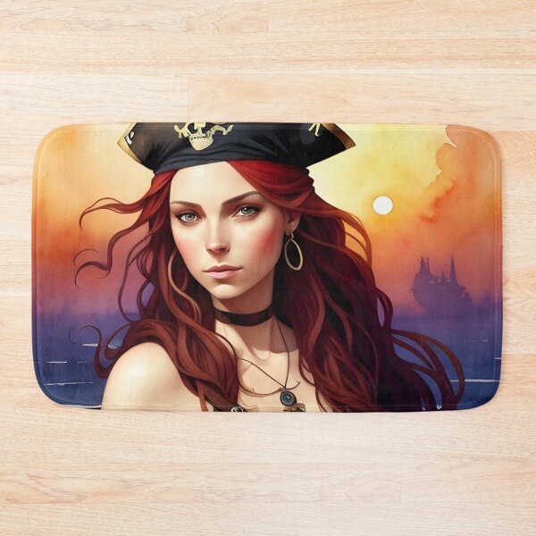 Item preview, Red Haired Pirate Wench with Ocean Sunrise Background designed and sold by Erika V..