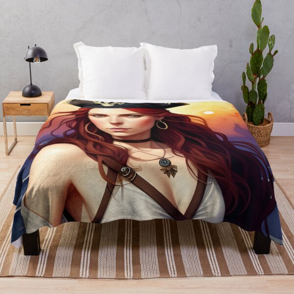 Item preview, Red Haired Pirate Wench with Ocean Sunrise Background designed and sold by Erika V..