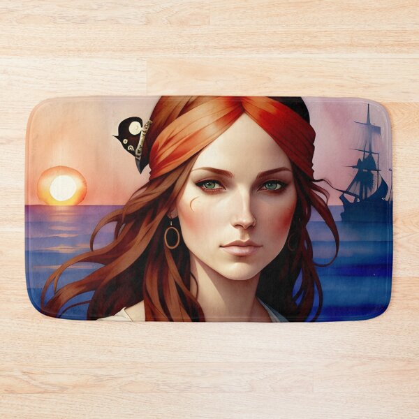 Item preview, Red Haired Pirate Wench with Ocean Sunrise Background designed and sold by Erika V..