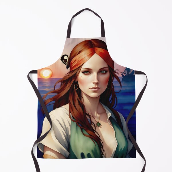 Item preview, Red Haired Pirate Wench with Ocean Sunrise Background designed and sold by Erika V..
