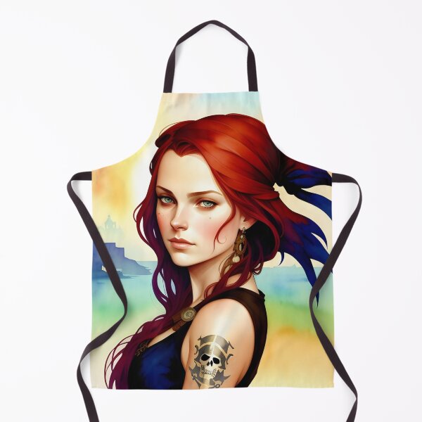 Item preview, Red Haired Pirate Wench with Ocean Sunrise Background designed and sold by Erika V..