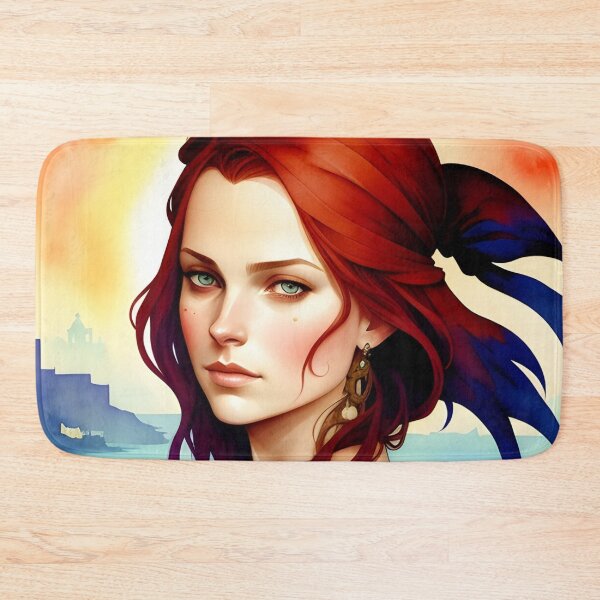 Item preview, Red Haired Pirate Wench with Ocean Sunrise Background designed and sold by Erika V..