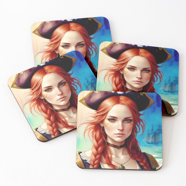 Item preview, Red Haired Pirate Wench with Ocean Sunrise Background designed and sold by Erika V..