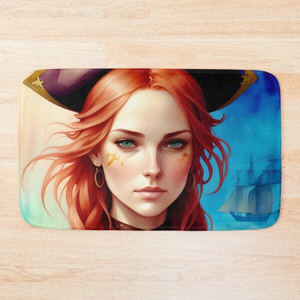 Item preview, Red Haired Pirate Wench with Ocean Sunrise Background designed and sold by Erika V..