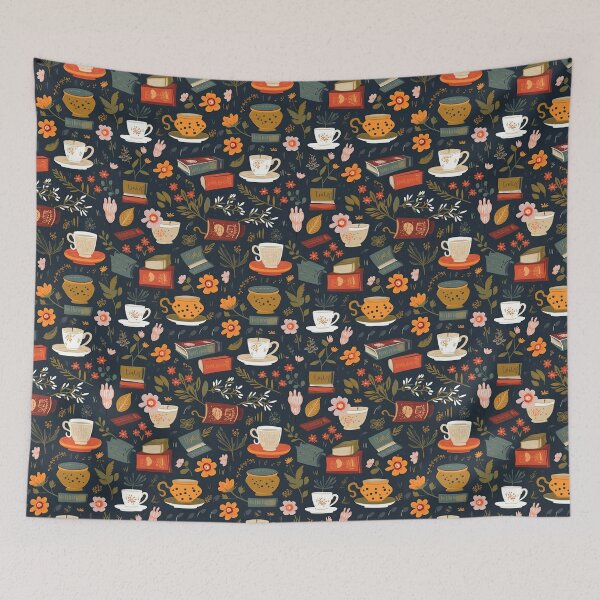 Item preview, Flowery books and tea pattern designed and sold by BVDigitalArt.