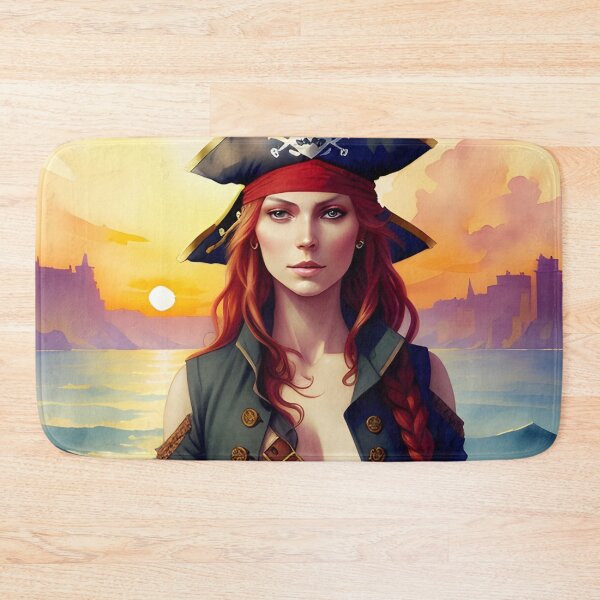 Item preview, Red Haired Pirate Wench with Ocean Sunrise Background designed and sold by Erika V..