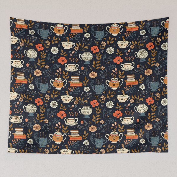 Item preview, Hand drawn whimsical flowers, books and tea  designed and sold by BVDigitalArt.