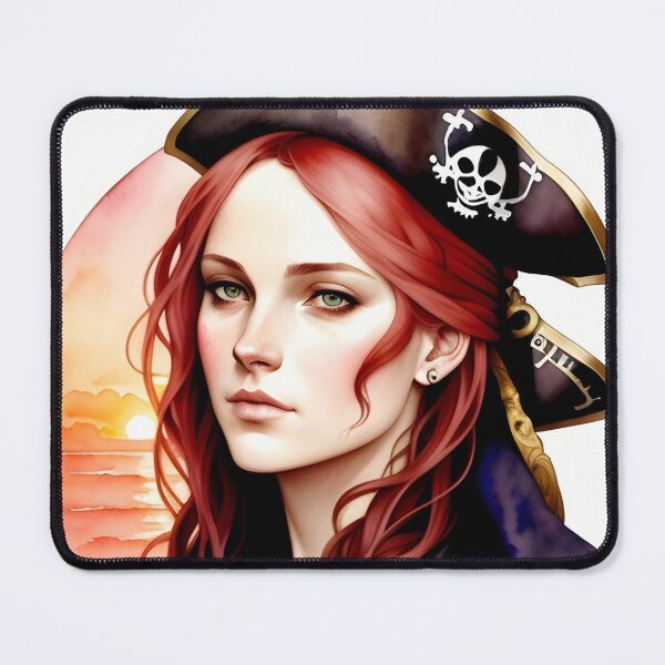 Item preview, Red Haired Pirate Wench with Ocean Sunrise Background designed and sold by Erika V..