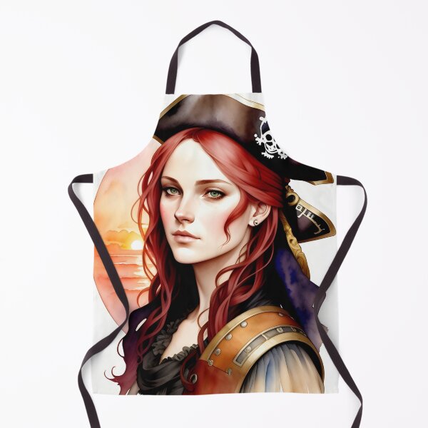 Item preview, Red Haired Pirate Wench with Ocean Sunrise Background designed and sold by Erika V..