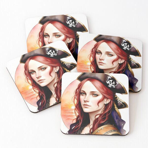 Item preview, Red Haired Pirate Wench with Ocean Sunrise Background designed and sold by Erika V..