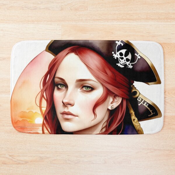 Item preview, Red Haired Pirate Wench with Ocean Sunrise Background designed and sold by Erika V..