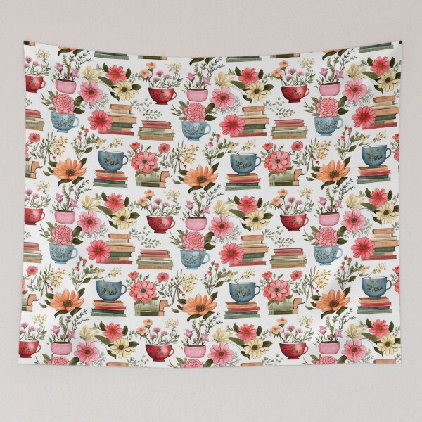 Item preview, watercolor spring flowers, books and tea  designed and sold by BVDigitalArt.