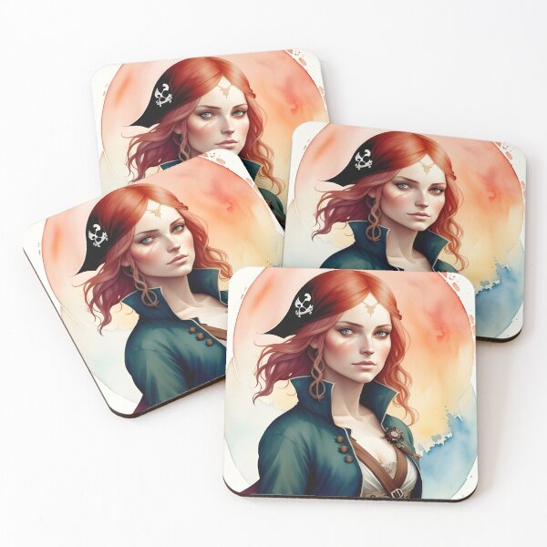 Item preview, Red Haired Pirate Wench with Ocean Sunrise Background designed and sold by Erika V..