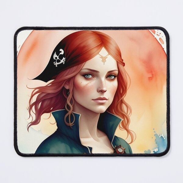 Item preview, Red Haired Pirate Wench with Ocean Sunrise Background designed and sold by Erika V..