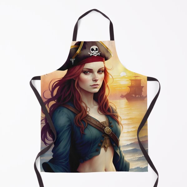 Item preview, Red Haired Pirate Wench with Ocean Sunrise Background designed and sold by Erika V..