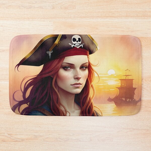 Item preview, Red Haired Pirate Wench with Ocean Sunrise Background designed and sold by Erika V..