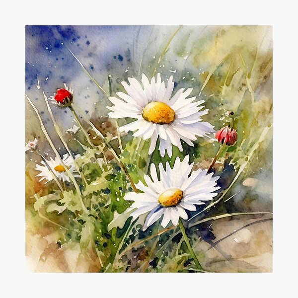Item preview, Blooming Daisy Flowers on a Meadow Watercolor designed and sold by Chimpanzky.