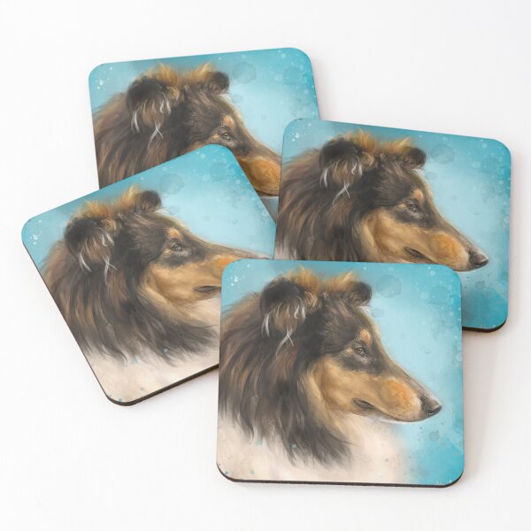 Item preview, Painting of a Three Colored Collie Dog on Blue Background designed and sold by ibadishi.