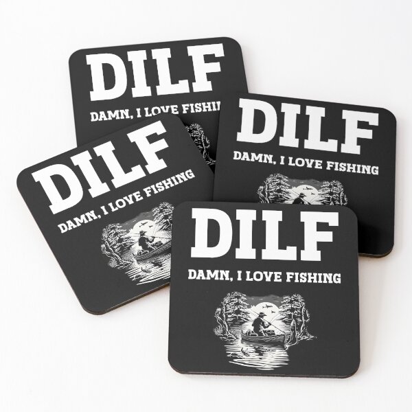 Item preview, DILF Damn I Love Fishing Dad Fisherman Boat Funny Meme Quote Black and White designed and sold by lesvalises.