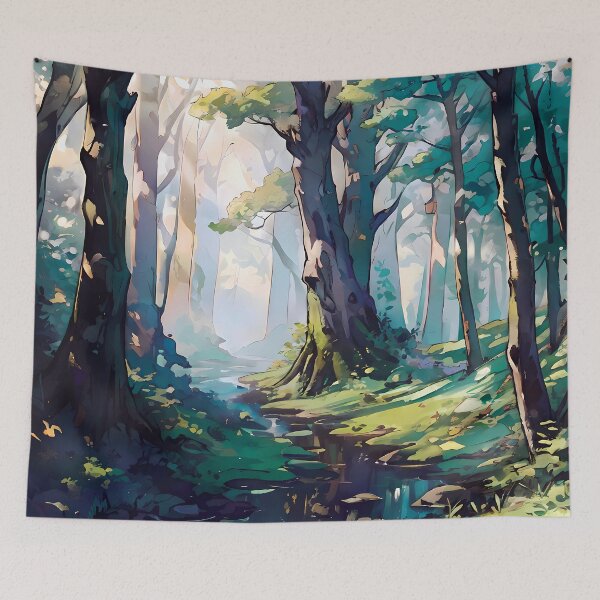 Item preview, Serene Forest Stream in Anime Cartoon Style designed and sold by ByteyCreatives.