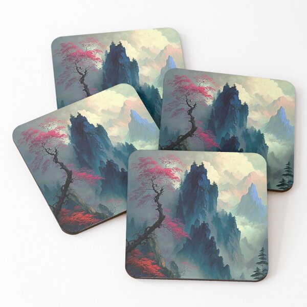 Item preview, Dreamy Misty Mountain Landscape Painting designed and sold by surfsprite.