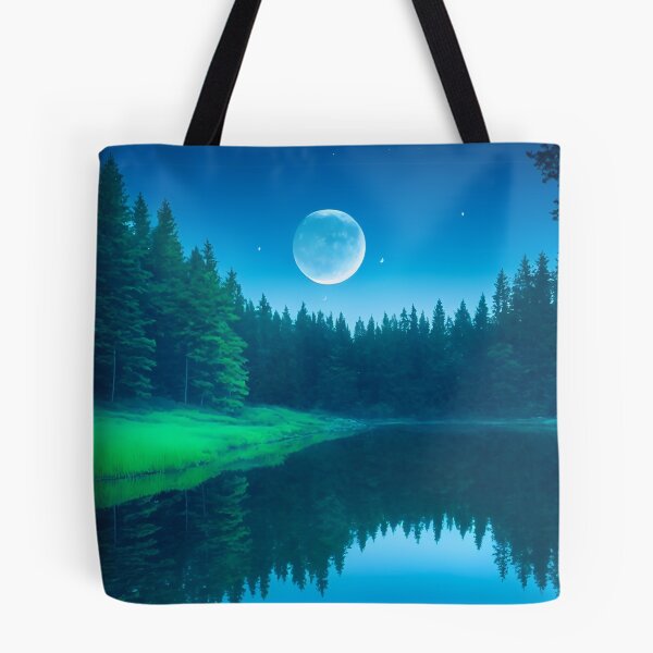 Item preview, Moonlit Forest Landscapes With the Moon's Reflection Shimmering on a Calm Forest Pond or Lake, Ai Generated Art designed and sold by AiGens.