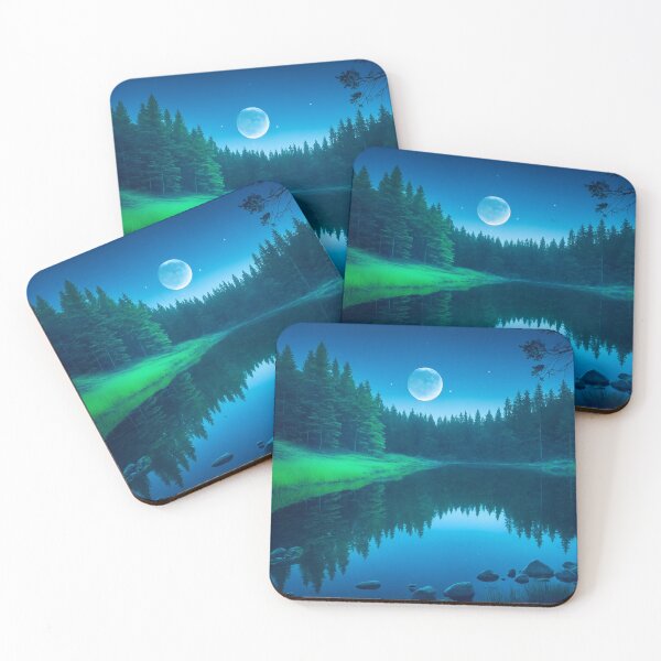 Item preview, Moonlit Forest Landscapes With the Moon's Reflection Shimmering on a Calm Forest Pond or Lake, Ai Generated Art designed and sold by AiGens.