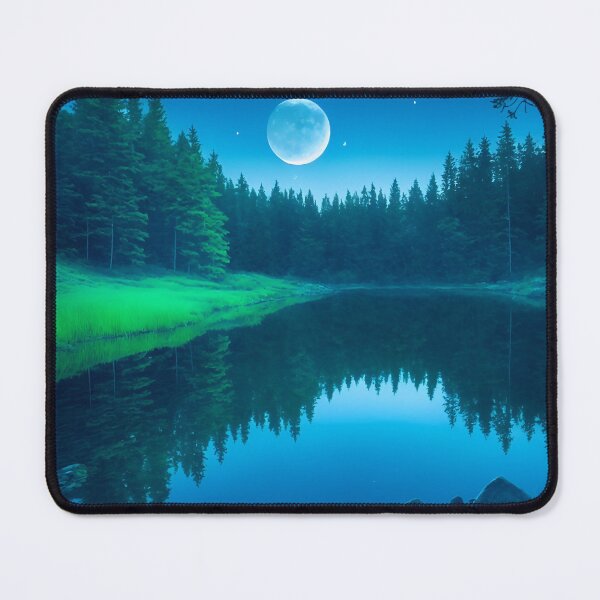 Item preview, Moonlit Forest Landscapes With the Moon's Reflection Shimmering on a Calm Forest Pond or Lake, Ai Generated Art designed and sold by AiGens.