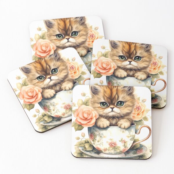 Item preview, Persian Cat Clipart, Cat in Tea Cup, Floral Teacup Art, Kitty in Mug, Garden Cat, Tea Time Cat, Rosy Teacup, Cat Garden Art designed and sold by CoolorPainting.