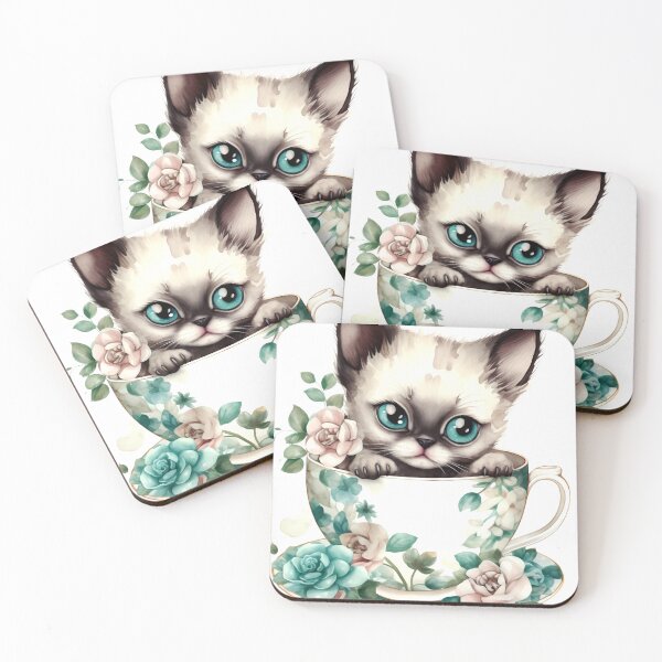 Item preview, Siamese Cat Clipart, Cat in Tea Cup, Floral Teacup Art, Kitty in Mug, Garden Cat, Tea Time Cat, Rosy Teacup, Cat Garden Art designed and sold by CoolorPainting.