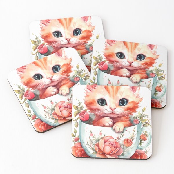 Item preview, Turkish Angora Cat Clipart, Cat in Tea Cup, Floral Teacup Art, Kitty in Mug, Garden Cat, Tea Time Cat, Rosy Teacup, Cat Garden Art designed and sold by CoolorPainting.