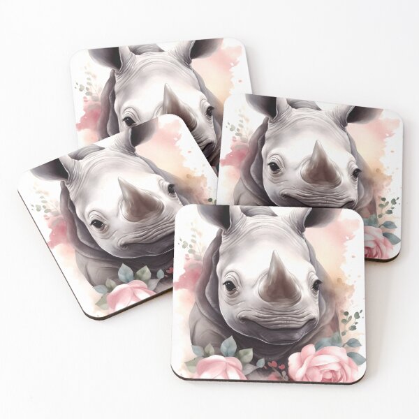 Artikelvorschau, Black Rhino Animal Clipart, Savannah Animal in Roses, Floral Fauna Art, Animal in Roses, Flower Beast, Wild in Bloom, Watercolor Graphic entworfen und verkauft von CoolorPainting.