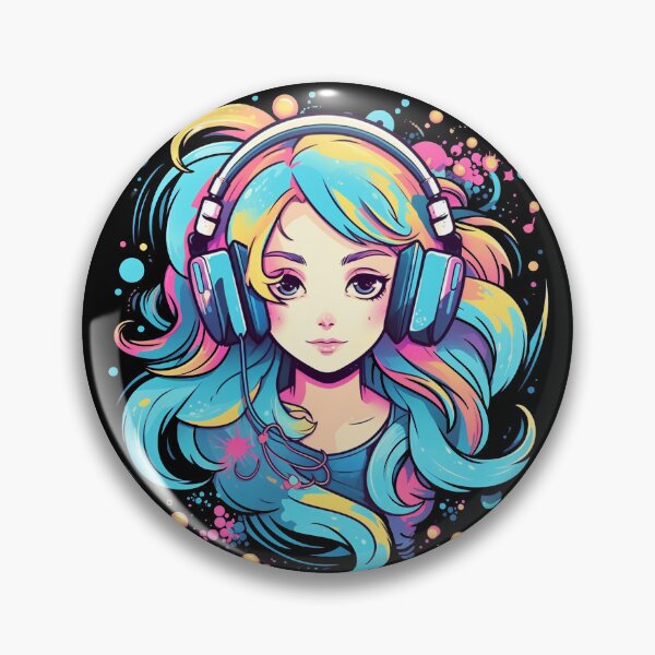 Item preview, Anime girl with headphones - Colorful - Music - Splatter - Cyan - CMYK - Graffiti - Trashcore - Festival Wear  designed and sold by gyenayme.