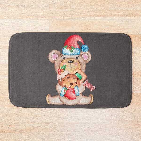 Item preview, Christmas bear with Santa hat, biscuits, cookies, watercolor pattern clipart designed and sold by InaDim.