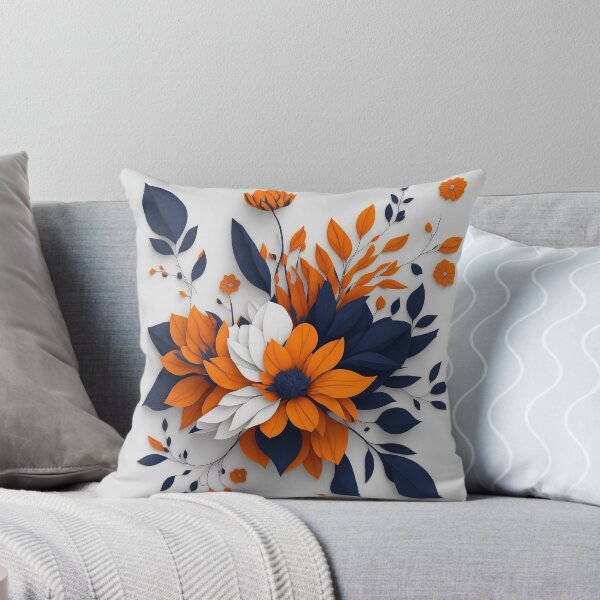 Aperçu de l'œuvre Motifs de fleurs bleu marine et orange # 2 créée et vendue par thirtydesignco.