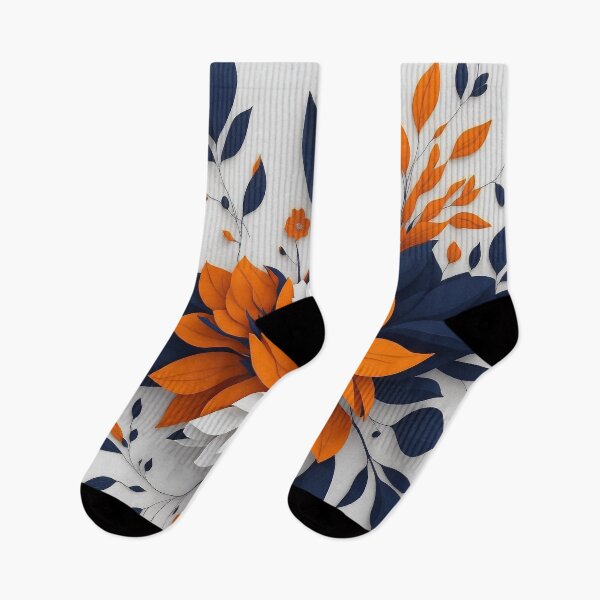 Artikelvorschau, Marineblaue, schwarze und orangefarbene Blumenmuster Nr. 2 entworfen und verkauft von thirtydesignco.
