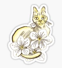 White Cat with Pear Blossoms Sticker