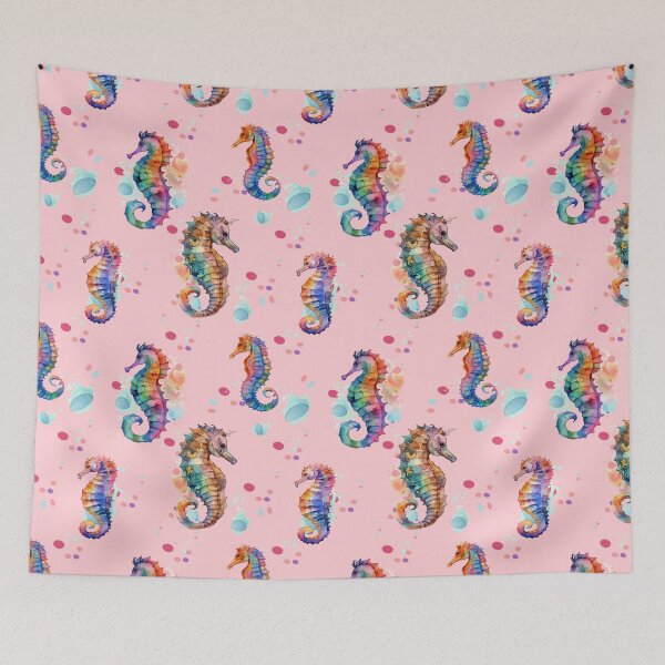 Item preview, Pattern watercolour seahorse. Seahorse and starfish seamless pattern. Sea life summer background. Cute sea life. Design for fabric and decor. designed and sold by Anastasiia Yurevych.