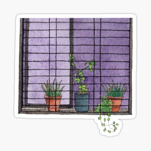 Potted Plants on a Windowsill Illustrated Sticker
