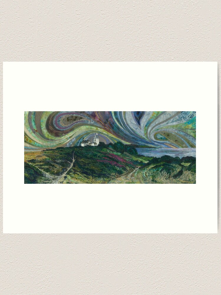 Aperçu 1 sur 3. Impression artistique avec l'œuvre Clifftop Walk - Overstrand à Cromer, Broderie Norfolk - Art textile créée et vendue par RWTextileArt.